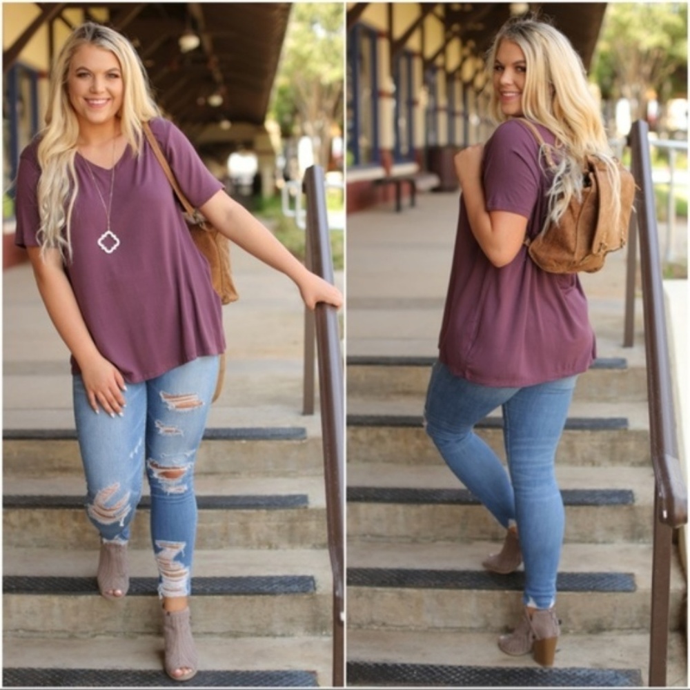 PLUS Eggplant V Neck Tee